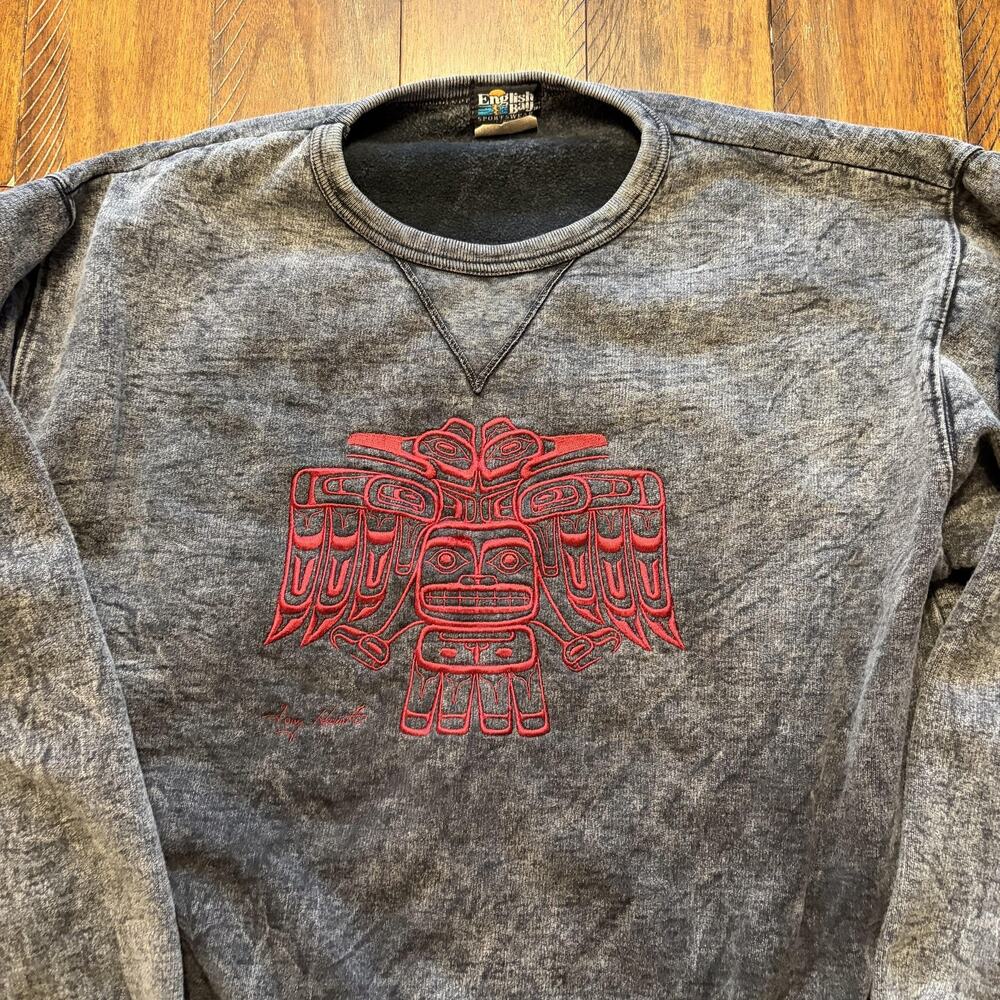 Vintage English Bay Sweatshirt Mens XL Gray Tony Hunt Thunderbird Graphic 90s - Picture 3 of 10